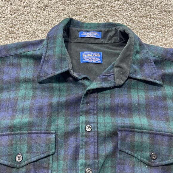 Pendleton Men's XL Outdoorsman 100% Pure Wool Blue/Green Long Sleeve Shirt - Picture 3 of 7